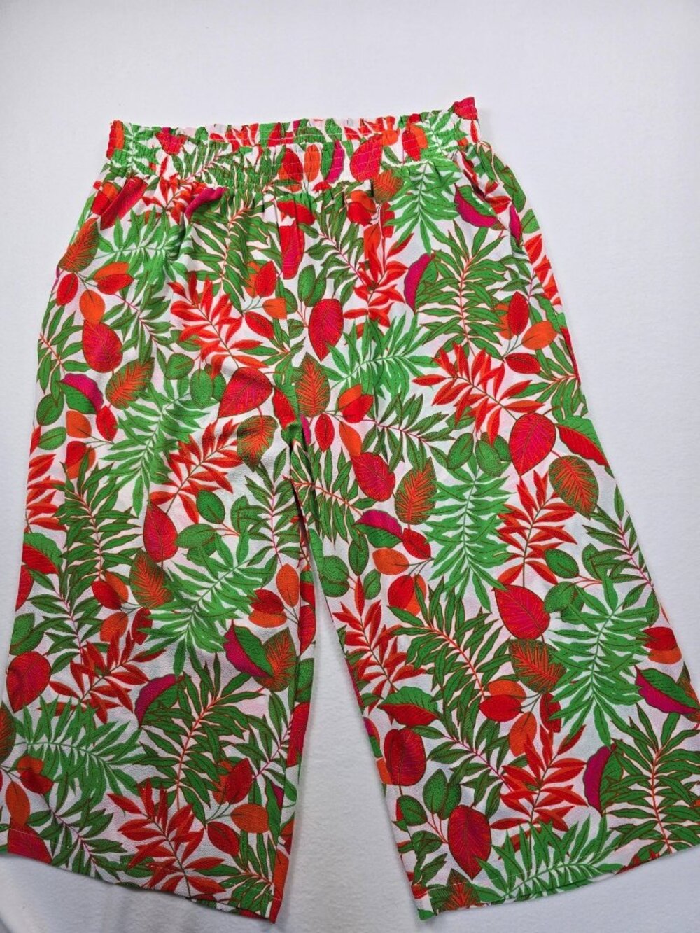 Rose+Olive Womens 3X Pants Tropical Floral Cropped Pull On Elastic Waist Beachy